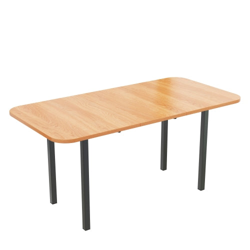Klassischer ausziehbarer Esstisch in Holzfarbe 120 cm, Teleskoplänge bis 160 cm, Tisch in naturfarbe, moderner minimalistischer Stil, hochfeste Legierungsstütze, geeignet für 4-6 Personen