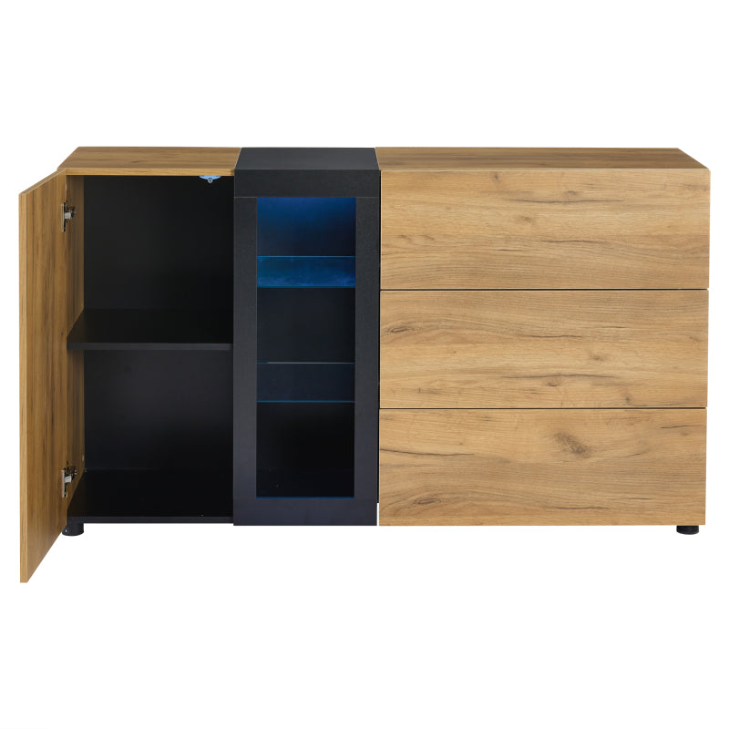 Sideboard, Modernes Anrichte Schrank Buffetschrank Sideboard mit 3 Schubladen,Accent Konsolentisch-Aufbewahrungsschrank mit Glas, Breite 140 cm