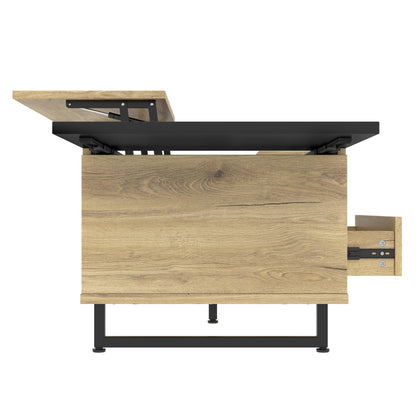 Couchtisch mit LED-Beleuchtung, Tischplatte höhenverstellbar, Holzoptik/Schwarz