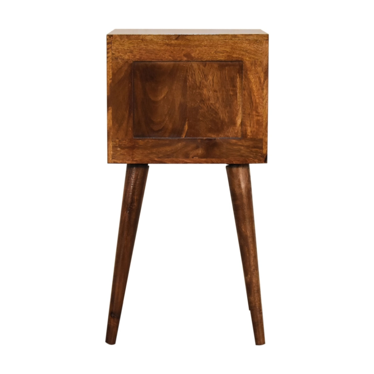 Mini-Nachttisch aus massivem Mangoholz – Kastanienbraun, 2 Schubladen, Handgefertigt, Skandinavisches Design, 30x30x57 cm