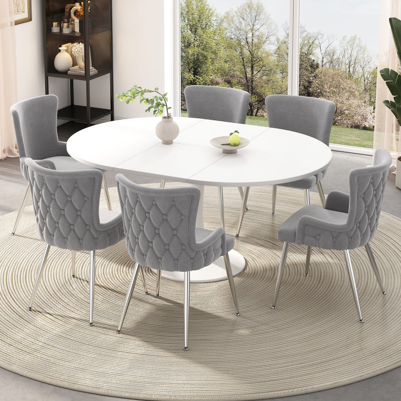 Samt-Esszimmerstuhl, 2er-Set, luxuriöser Wohnzimmer-Schlafzimmer-Loungesessel mit vier silberfarbenen Metallstützbeinen, Grau[OLD SKU:N634P184684G]