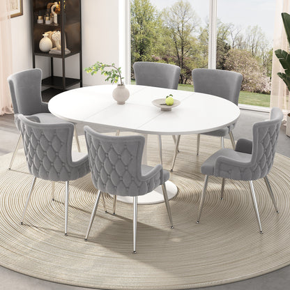 Samt-Esszimmerstuhl, 2er-Set, luxuriöser Wohnzimmer-Schlafzimmer-Loungesessel mit vier silberfarbenen Metallstützbeinen, Grau[OLD SKU:N634P184684G]