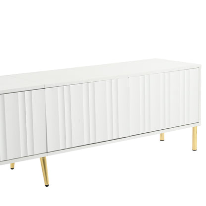 Weißes TV-Schrank, 190 cm lang x 38 cm breit x 48 cm hoch, goldene Tischbeine, gerilltes Türdesign