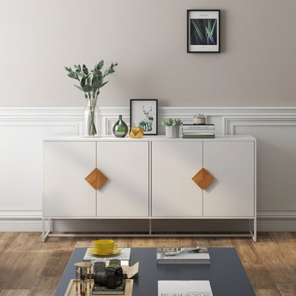 Massivholz-Sideboard mit speziell geformten quadratischem Griff, 4 Türen und doppeltem Stauraum