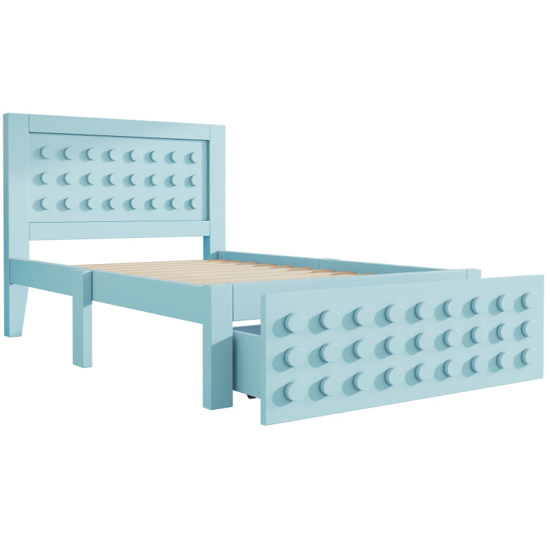 Holzbett Einzelbett 90x200 cm, Kinderbett Jugendbett mit Kreativem Block Design, Massivholz Bettgestell mit Lattenrost, mit Schubladen & Unterm Bett Stauraum, Ohne Matratze