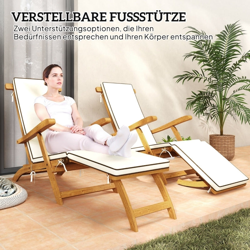 Sonnenliege Holz klappbar Gartenliege mit Fußstütze, Matratze, Gartenstuhl bis 160 kg belastbar, für Garten Urlaub Outdoor Strand Pool, Teak