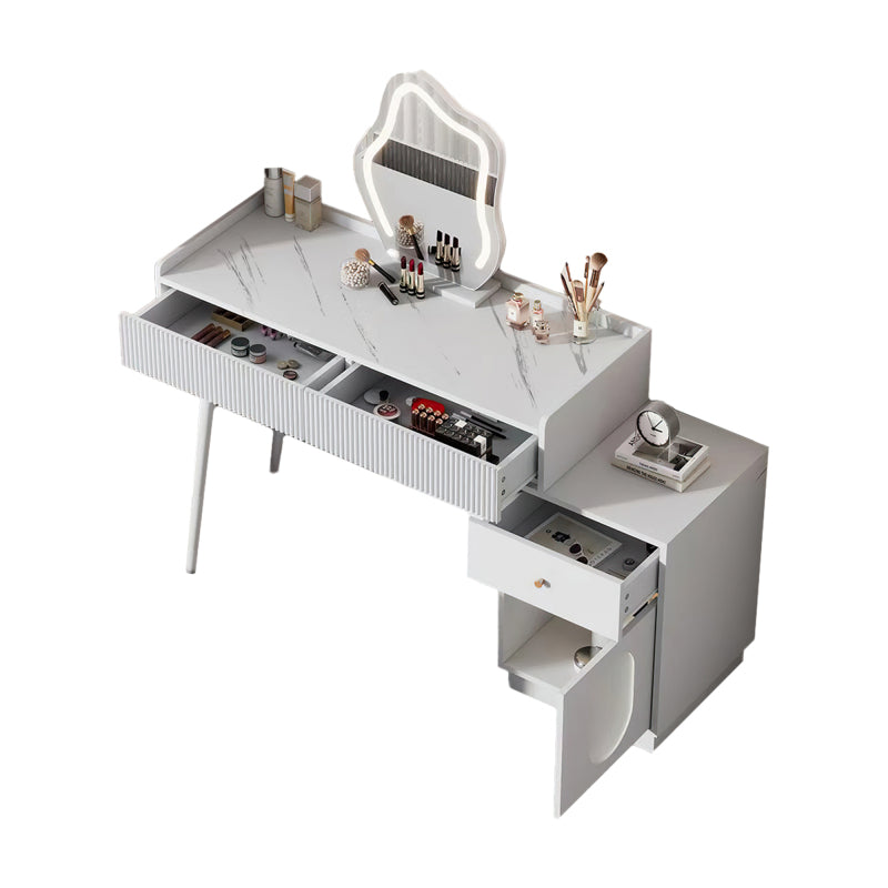 Schminktisch mit LED-Spiegel und Beleuchtung - Weißes Schminktisch-Set für Schlafzimmer mit drei geräumigen Schubladen und einer Tür (ohne Hocker)