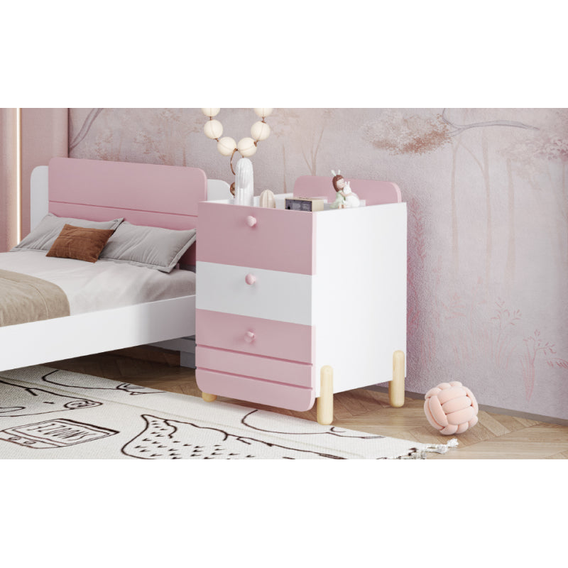 Nachttisch mit 3 Schubladen mit Einlegeböden, Geräuschloses Schubladendesign, Exquisite Holzfarbene Füße, Stauraum im Wohn- und Schlafzimmer, Einzigartige Form und Minimalistisches Design, Rosa