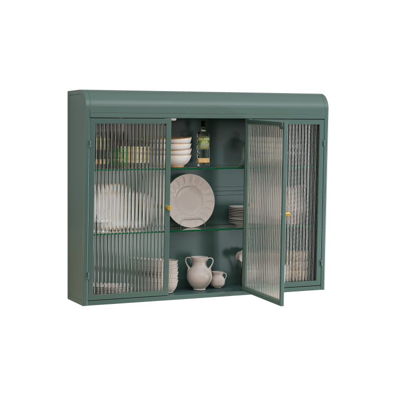 3 Door Arched Wall Mounted Glass Cabinets for Kitchen, Living Room and Bathroom(Dark green)