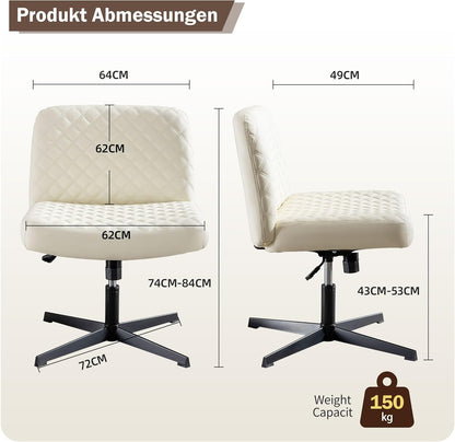 Bürostuhl Ohne Armlehnen,Home Office Stuhl Keine Räder,Heavy Duty Metallbasis,120°Schaukelnder breiter Sitz Ergonomischer Stuhl, Dicken gepolsterte Dreh Eitelkeit Stuhl für Heim und Büro Beige+PU+Metal