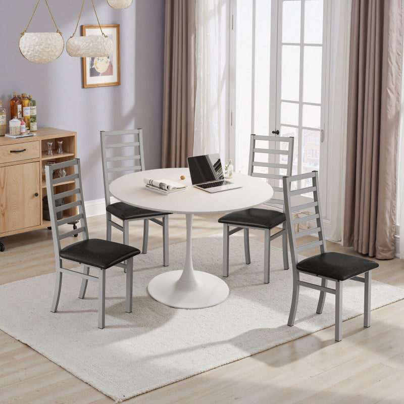 47.24"Modern Round Dining Table,Four Patchwork Tabletops with White Color Solid Wood Grain Table Top,Metal Base Dining Table, End Table Leisure Coffee Table
