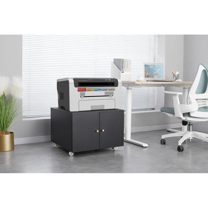 Metal Printer Stand with Storage Mobile Printer Tables for Small Spaces with Door Adjustable Shelf File Cabinet on Wheels for Home Office (Black)