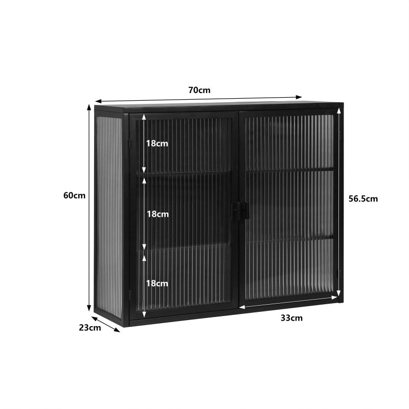 70CM Glastüren Moderner zweitüriger Wandschrank mit dreistufiger Lagerung für Eingangsbereich Wohnzimmer Badezimmer Esszimmer(Black)