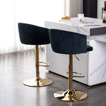 Moderner drehbarer höhenverstellbarer Barhocker, moderner Barhocker für Küche, Bar und Restaurant Theken, Hubhocker mit Rückenlehne und goldener Fußstütze (black.Set of 2)