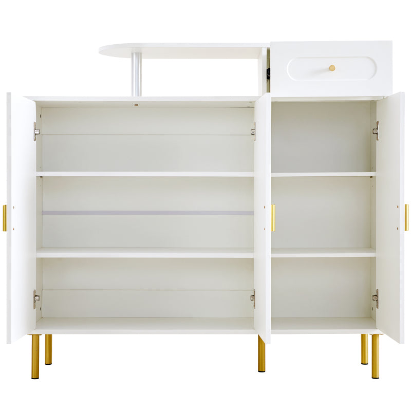 Kommode/Sideboard/Schuhschrank mit Metallgriffen, 1 Schublade und 3 Türen, auf Metallfüßen, Weiß. Maße: B120 × H92 × T35 cm