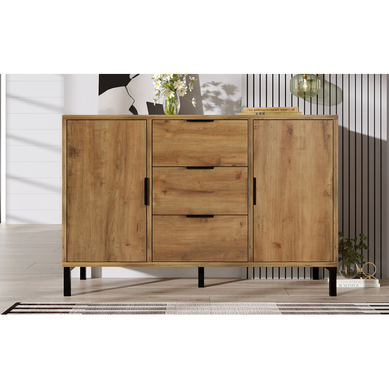 Kommode mit 2 Türen und 3 Schubladen, 120 x 40 x 76 cm in Dunkle Eiche, Verstellbare Ablage, Sideboard Highboard für Schlafzimmer & alle Wohnräume