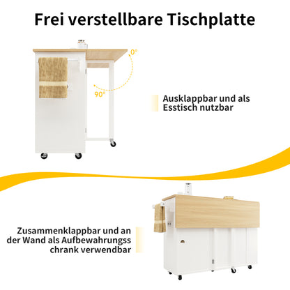 Kücheninsel, Küchenwagen mit Steckdosenleiste ausgestattet, Küchenschrank, Abnehmbare Servierwagen mit Weinregal,buffetschrank, Speisewagen mit Holzmaserung, buffetschrank, weiß