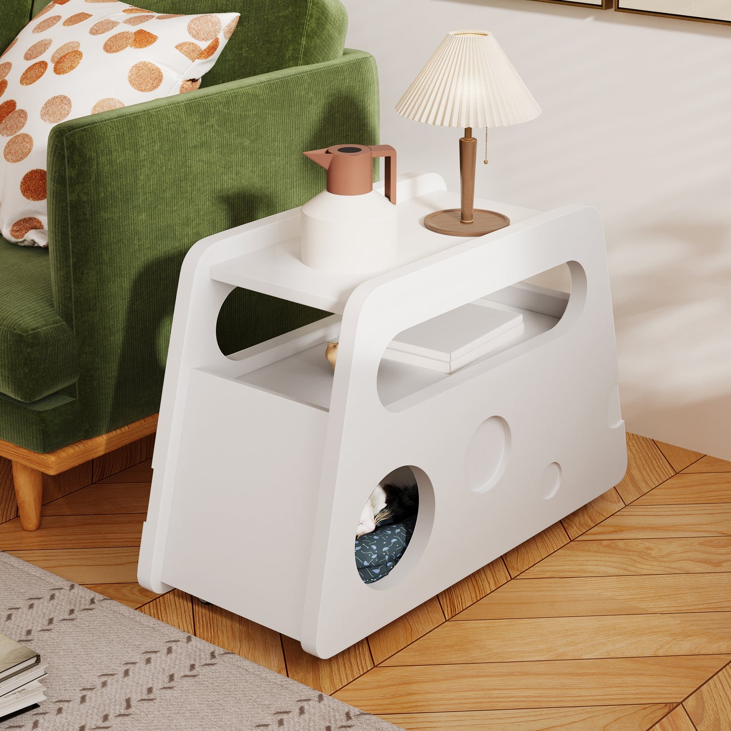 Moderner Beistelltisch mit Rollen, platzsparend, ideal für Wohnzimmer und Schlafzimmer, Weiß