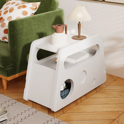 Moderner Beistelltisch mit Rollen, platzsparend, ideal für Wohnzimmer und Schlafzimmer, Weiß