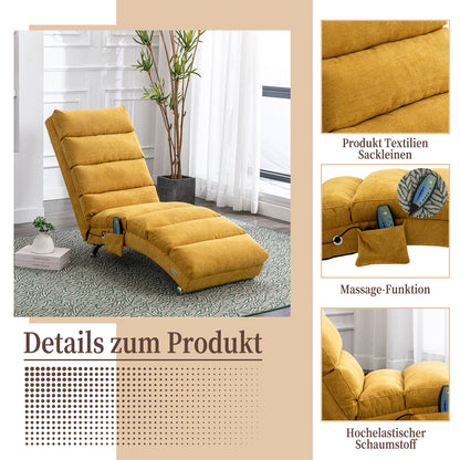 Entspannungsliege Polstersessel Liegesofa mit Vibrationsfunktion Ganzkörper Unterstützung Seitentaschen modernes Design Wohnzimmer Senfgelb