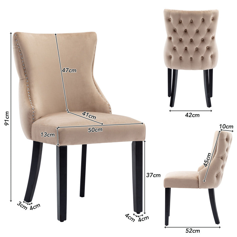 4-Fußstuhl, Stuhl Beige Samt Esszimmerstuhl, mit Knopfsteppung, Gestell aus Massivholz, Beige(Set, 4 St)