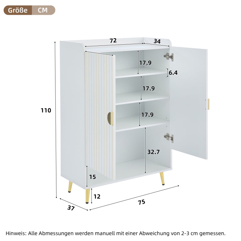 Moderner Paar-Tür-Schuhschrank, Foyer-Schrank-Speicher-Organisator-Schuhschrank, MDF-Schuhschrank, 3-stufiger Schuhschrank weiß, offene untere Schublade, 75*35*110cm, Tragfähigkeit 20KG