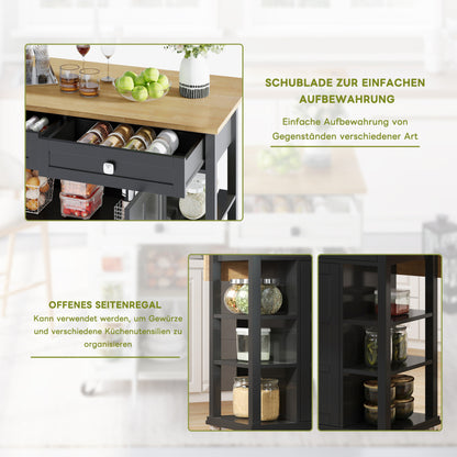 Multifunktionaler Küchenwagen mit klappbarer Arbeitsplatte, 120×65 cm erweiterbar, 2 Schubladen, geräumige Aufbewahrung, auf Rollen – Stilvoller Servierwagen für Küche, Esszimmer & Wohnzimmer