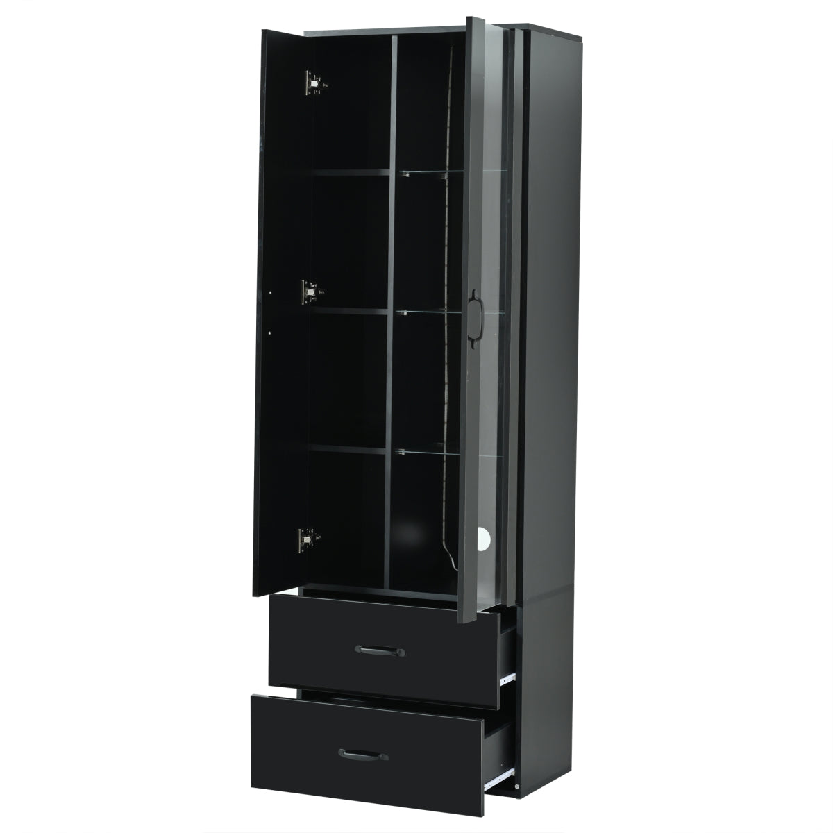 Schwarze LED-Vitrine mit 2 Glastüren - Standvitrine inkl. Beleuchtung, Freistehender Schrank für Wohnzimmer, Buffetschrank & Sammlervitrine, Schwarz