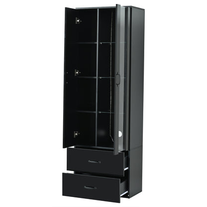 Schwarze LED-Vitrine mit 2 Glastüren - Standvitrine inkl. Beleuchtung, Freistehender Schrank für Wohnzimmer, Buffetschrank & Sammlervitrine, Schwarz