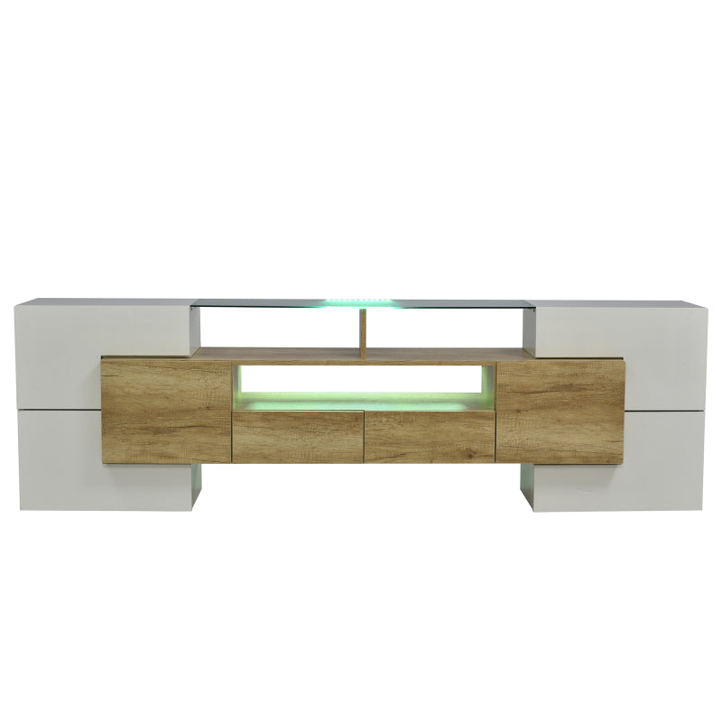 Stilvoller TV-Schrank, Lowboard.hochglänzendes Weiß, 200 cm, LED-Beleuchtung, Wohnzimmermöbel.  modernes Design. elegante Glasoberfläche.