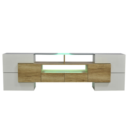 Stilvoller TV-Schrank, Lowboard.hochglänzendes Weiß, 200 cm, LED-Beleuchtung, Wohnzimmermöbel.  modernes Design. elegante Glasoberfläche.