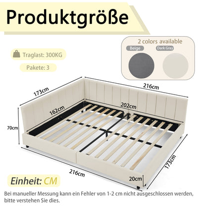 Doppelbett 160×200 cm aus Samt mit hoher Rückenlehne, stabiles Bettgestell aus Holz & Metall, ideal für Schlafzimmer & Familienzimmer, Beige (ohne Matratze)