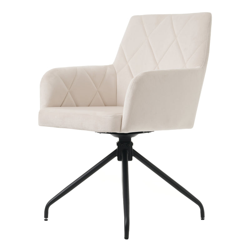 2er Set 360° Drehbarer Esszimmerstühle mit Rautenmuster, Samt,Beige