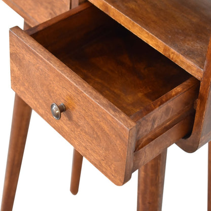 Mini-Konsolentisch aus massivem Mangoholz – Kastanienbraun, 2 Schubladen & offenes Fach, Handgefertigt, PSK-System, 60x30x90 cm