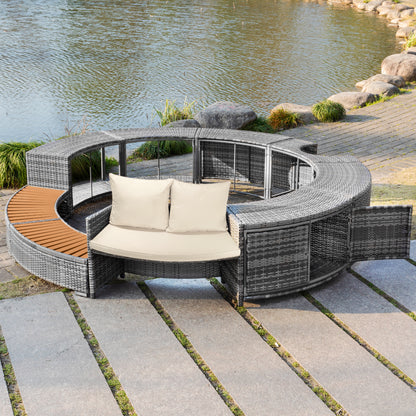 Garten-Lounge-Set mit runder Couch, Gartenmöbel-Set, Lounge-Set, für Whirlpool und Pool, mit verstellbaren Füßen, inklusive Kissen, Möbel für Terrasse, Garten oder Poolbereich(previous sku:HW00004AAA)