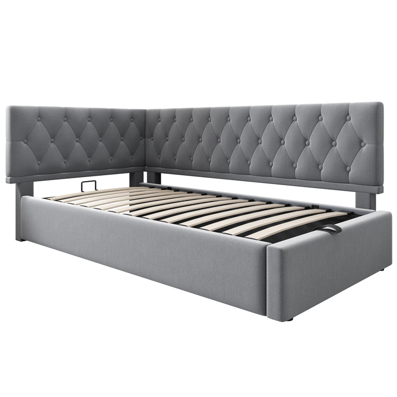 Polsterbett Tagesbett Daybett 90x200cm, Schlafsofa mit hydraulischem Stauraum, Kinderbett Jugendbett Bettgestell mit Lattenrost aus Holz, Samt, Grau, ohne Matratze.