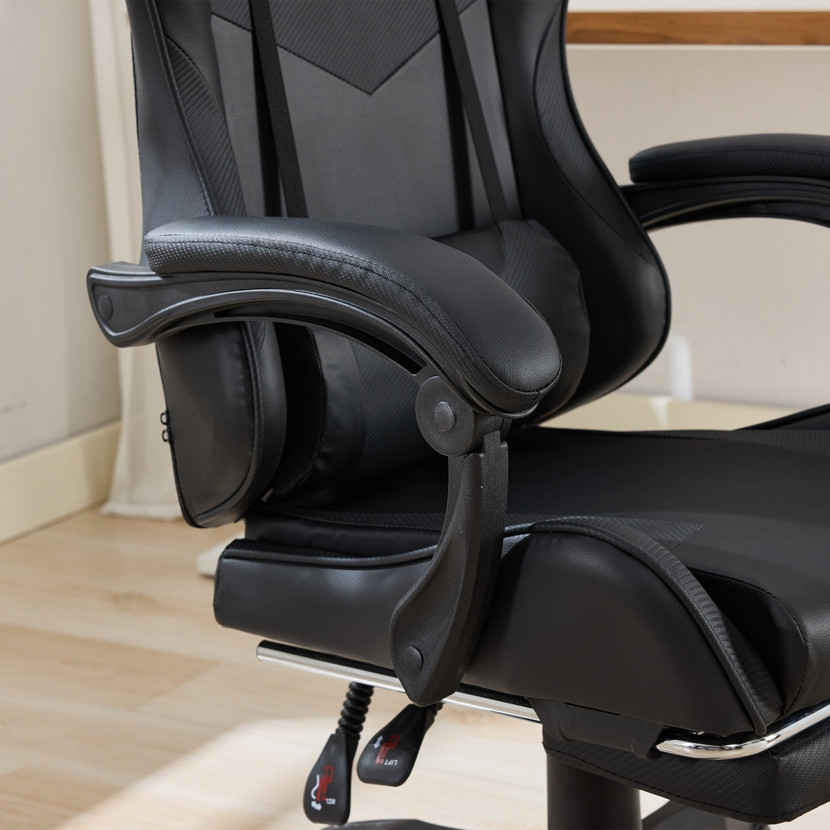 Gaming Stuhl Racing Design, 155° Liegefunktion, Fußstütze, Lendenmassage, Schwarz