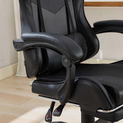 Gaming Stuhl Racing Design, 155° Liegefunktion, Fußstütze, Lendenmassage, Schwarz