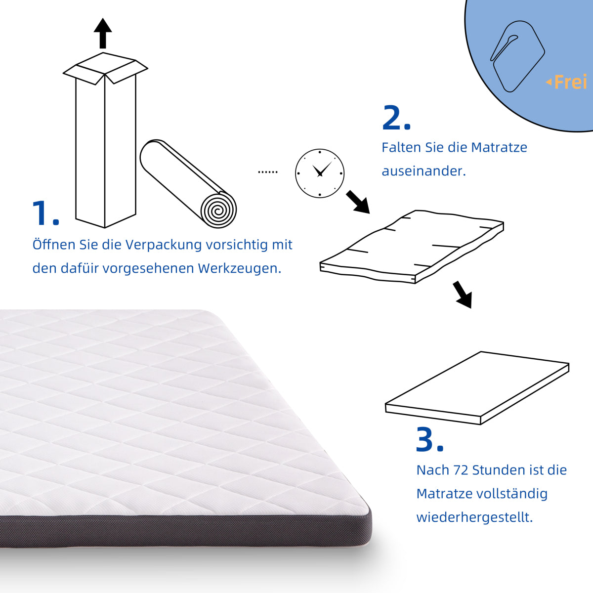 Matratzentopper 180x200 cm, 7 Zonen, H3, 7 cm Höhe, Öko-TEX, Ergonomisch