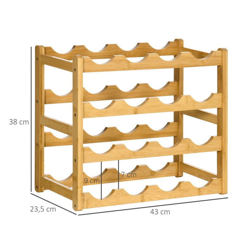 Weinregal Flaschenständer aus Bambus für 16 Flaschen stilvolles Naturholzdesign für Küche & Wohnzimmer