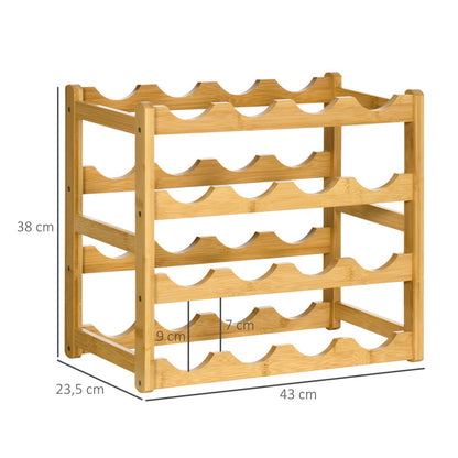Weinregal Flaschenständer aus Bambus für 16 Flaschen stilvolles Naturholzdesign für Küche & Wohnzimmer