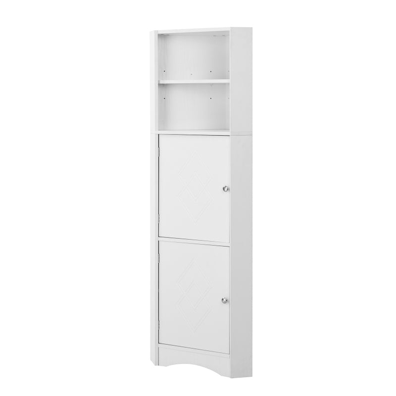Badschrank, Badmöbel, Eckschrank mit zwei Ablagefächern, offenes Fach mit verstellbarem Einlegeboden,36.5 x 36.5 x 155 cm, weiß