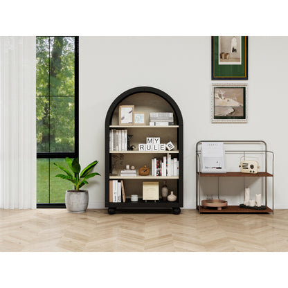 Schwarzes Bücherregal mit bogenförmigem Design, Höhe 120 cm, geeignet für Wohnzimmer, Schlafzimmer, Arbeitszimmer und Büro