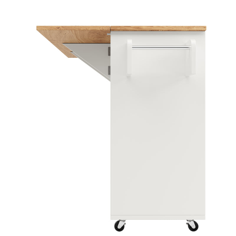 Kücheninsel mit herausnehmbaren Trennwänden, Küchenschrank, Esszimmerwagen mit Arbeitsplatte, Buffetschrank, Esszimmerwagen mit Holzmaserung, seitlicher Handtuchhalter mit Flaschenhalter, weiß