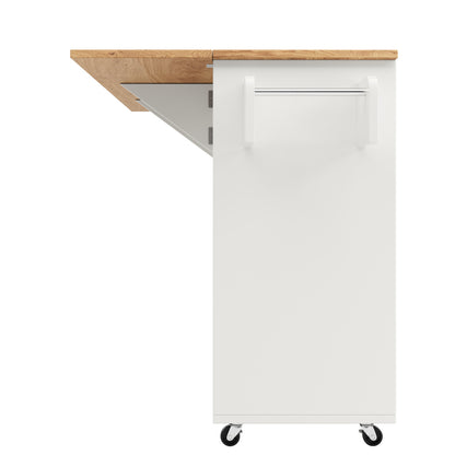 Kücheninsel mit herausnehmbaren Trennwänden, Küchenschrank, Esszimmerwagen mit Arbeitsplatte, Buffetschrank, Esszimmerwagen mit Holzmaserung, seitlicher Handtuchhalter mit Flaschenhalter, weiß