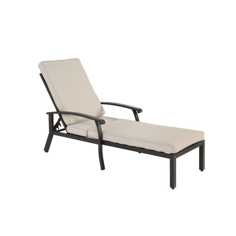 Lounge Patio Chair with Cotton Cushion, Adjustable Reclining Rust-Resistant Aluminum  Poolside Chaise Lounge Furniture, Waterproof Beige Cushion (1pc)