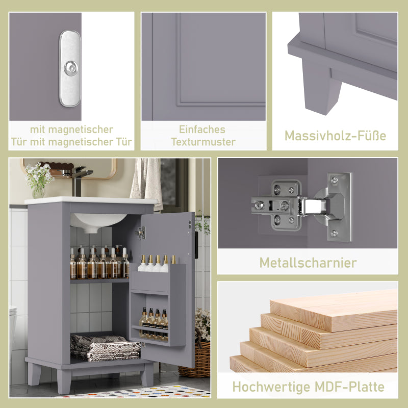 51x34x83cmBodenstehender Badezimmerschrank, Waschtisch, komplett lackiert, Türregale, verstellbare Regale, integriertes Keramikwaschbecken, geeignet für kleine Räume, Grau