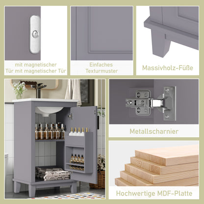 51x34x83cmBodenstehender Badezimmerschrank, Waschtisch, komplett lackiert, Türregale, verstellbare Regale, integriertes Keramikwaschbecken, geeignet für kleine Räume, Grau