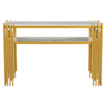Mid-Century Modern Wohnzimmer Beistelltisch, Konsolentisch, weißer Korpus mit goldenen Beinen, doppellagiges MDF, belastbar bis 40 kg
