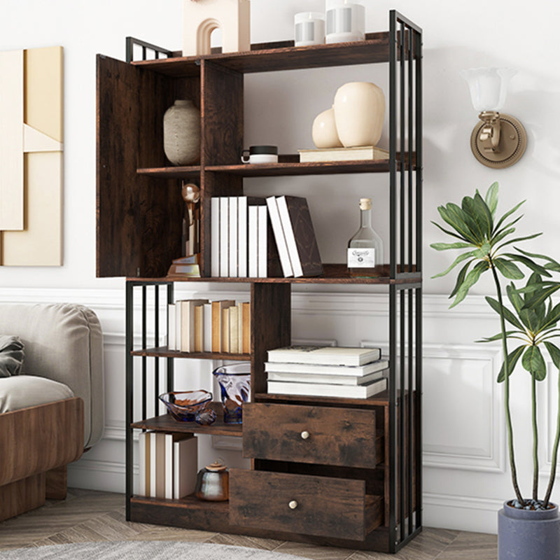 Bücherregal, 6 Regal Bücherregal mit mit Türen und  Schubladen industrielle Bücherregal, Stahlregal, antik braun